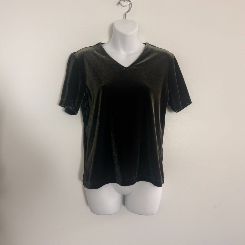 Y2K Olive Green Velvet Top | Kathie Lee Collection | V-Neck | Size M - Picture 2 of 8